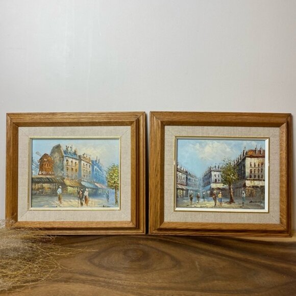 Impressionist Oil on Canvas Paintings, Paris Artwork, Moulin Rouge Signed Burney